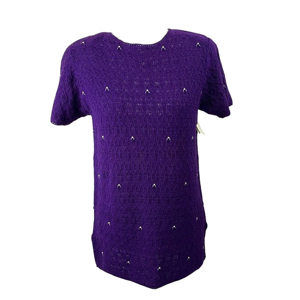 Capacity Petite Vintage 90s Embroidered Beaded Tunic Top Purple PM NWT Deadstock